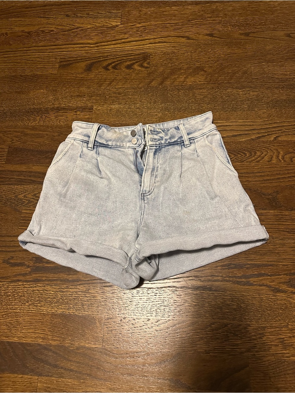 PAIGE Light Gray High-Rise Denim Shorts